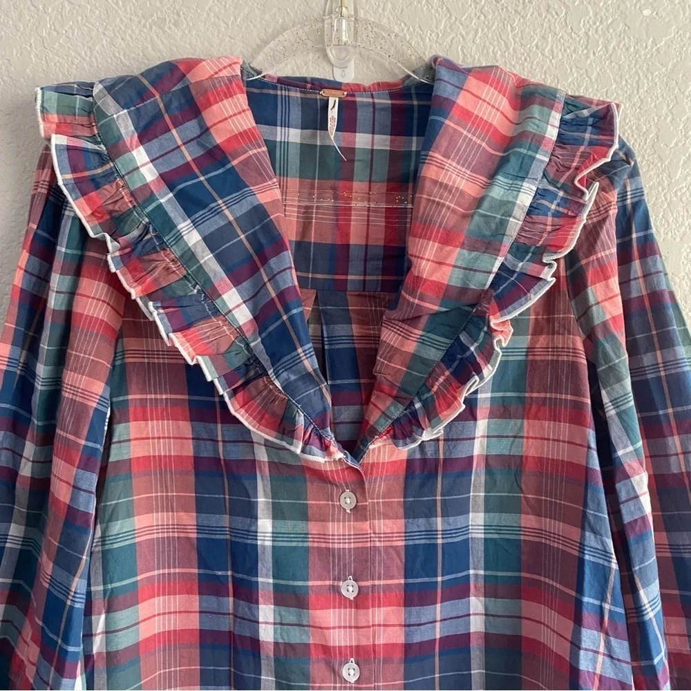 Free People Amanat Molly Ruffle Top Long Sleeve Emphasized Collar NWOT